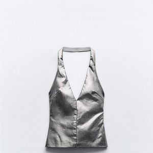 Zara Metallic Silver Halter Top